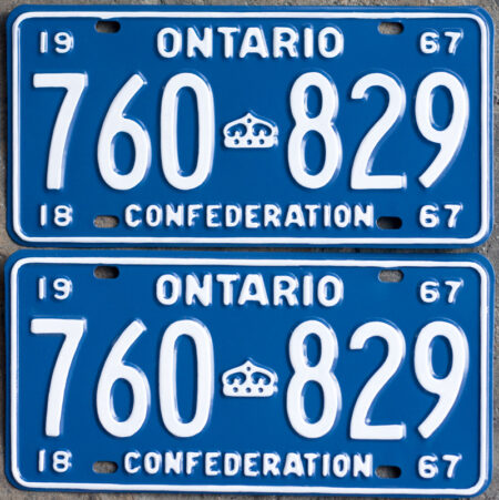 1967 Ontario license licence YOM plates