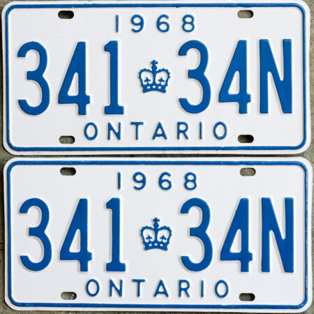 1968 Ontario license licence YOM plates