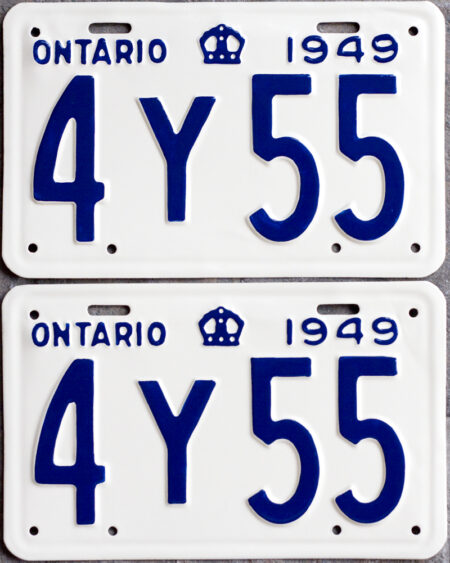 1949 Ontario YOM licence license plates for sale MTO1956 Ontario YOM licence license plates for sale MTO