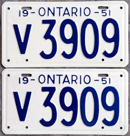 1951 Ontario YOM License Plates For Sale