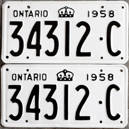 1958 Ontario YOM licence plates for sale