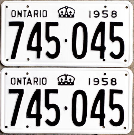 1958 Ontario YOM licence license plates for sale MTO