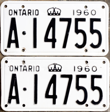 1960 Ontario license licence YOM plates