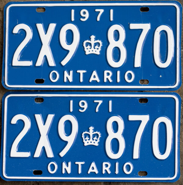 1971 Ontario license licence YOM plates
