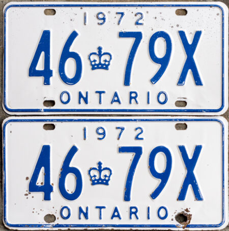 1972 Ontario YOM License Plates For Sale