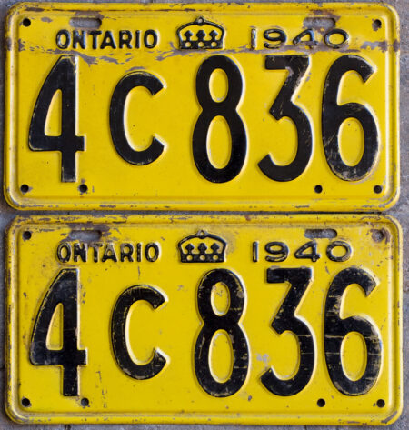 1940 Ontario YOM licence plates for sale