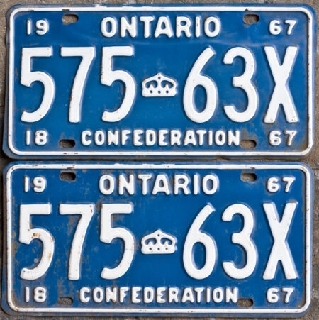1967 Ontario license licence YOM plates