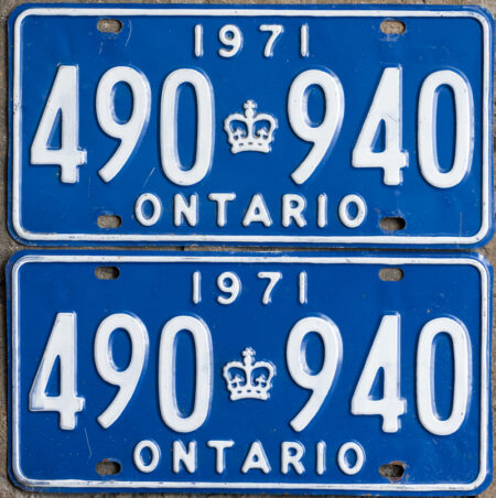 1971 Ontario licence plates for sale