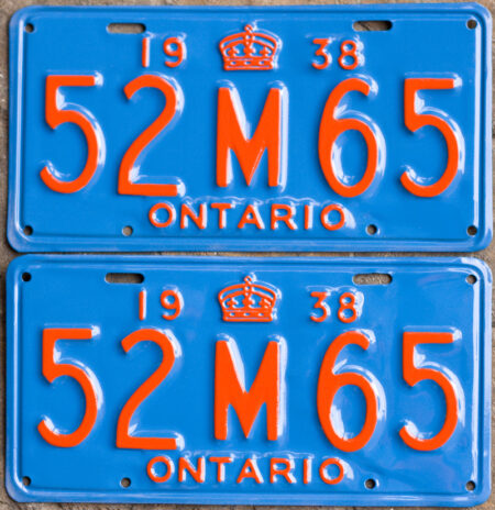 1938 Ontario licence plates for sale