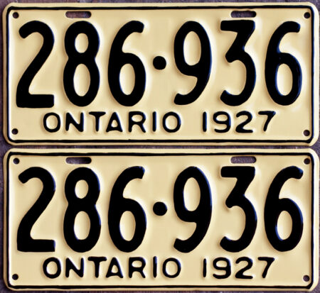 1927 Ontario license licence YOM plates