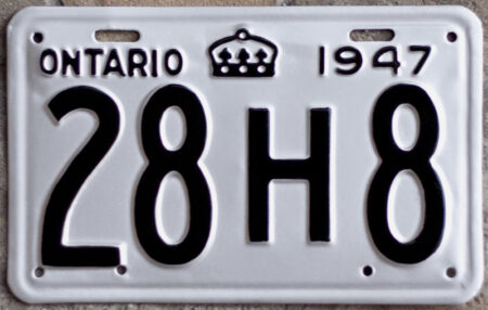 1947 Ontario YOM licence plate for sale