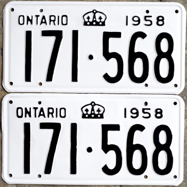 1958 Ontario YOM licence plates for sale