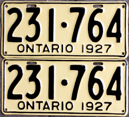 1927 Ontario license licence YOM plates