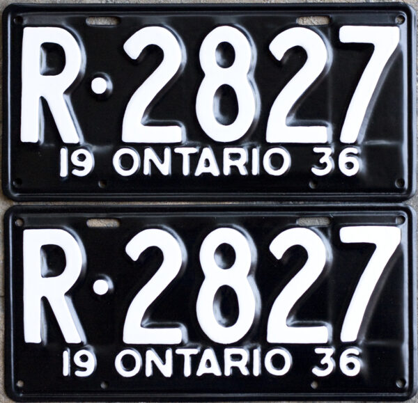 1936 Ontario YOM License Plates For Sale