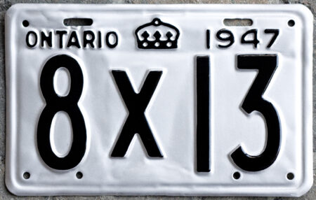 1947 Ontario YOM licence plate for sale