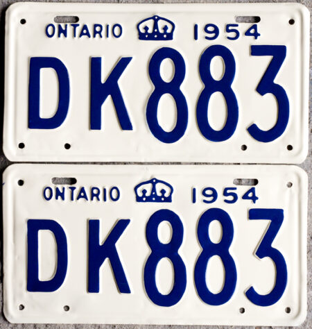 1954 Ontario YOM License Plates For Sale