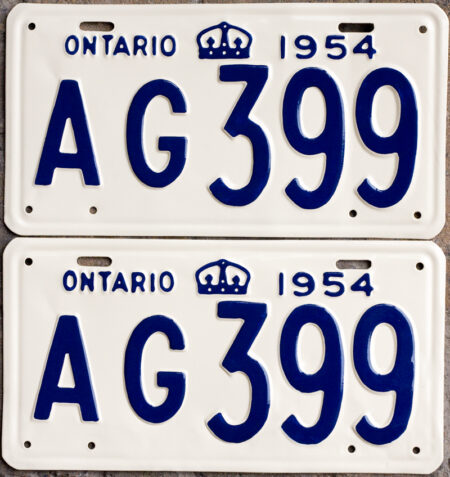 1954 Ontario YOM License Plates For Sale