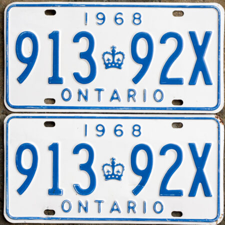 1968 Ontario YOM licence license plates for sale MTO