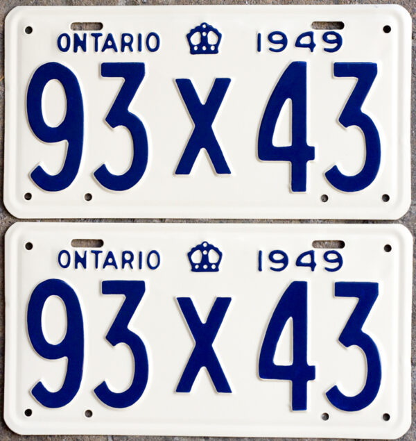 1949 Ontario YOM licence license plates for sale MTO1956 Ontario YOM licence license plates for sale MTO